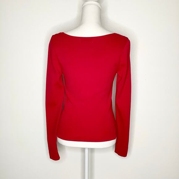 Intermix Daria Red Square Neck Knit Henley Sweater Top Medium - Picture 5 of 7